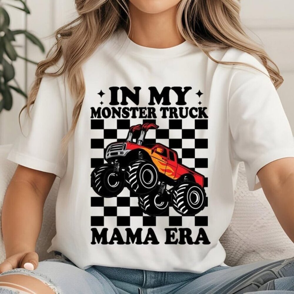 In My Monster Truck Mama Era Monster Truck Mom Women Groovy Tshirt